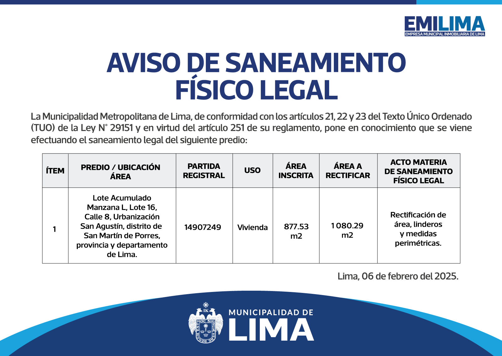 Aviso de Sinceramiento Físico Legal