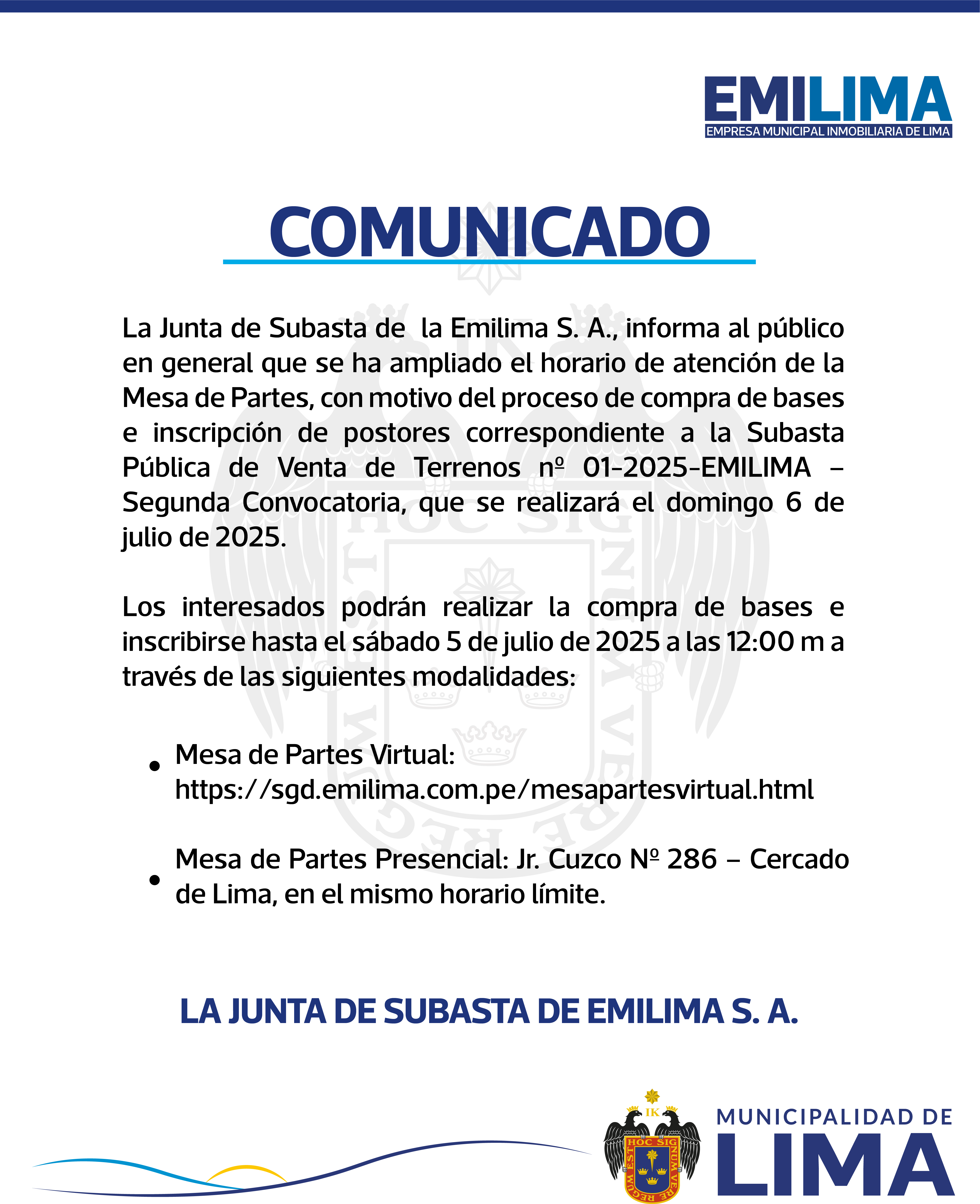 COMUNICADO DE AMPLIACIÓN VENTA DE BASES - 2DA CONVOCATORIA FOMUR