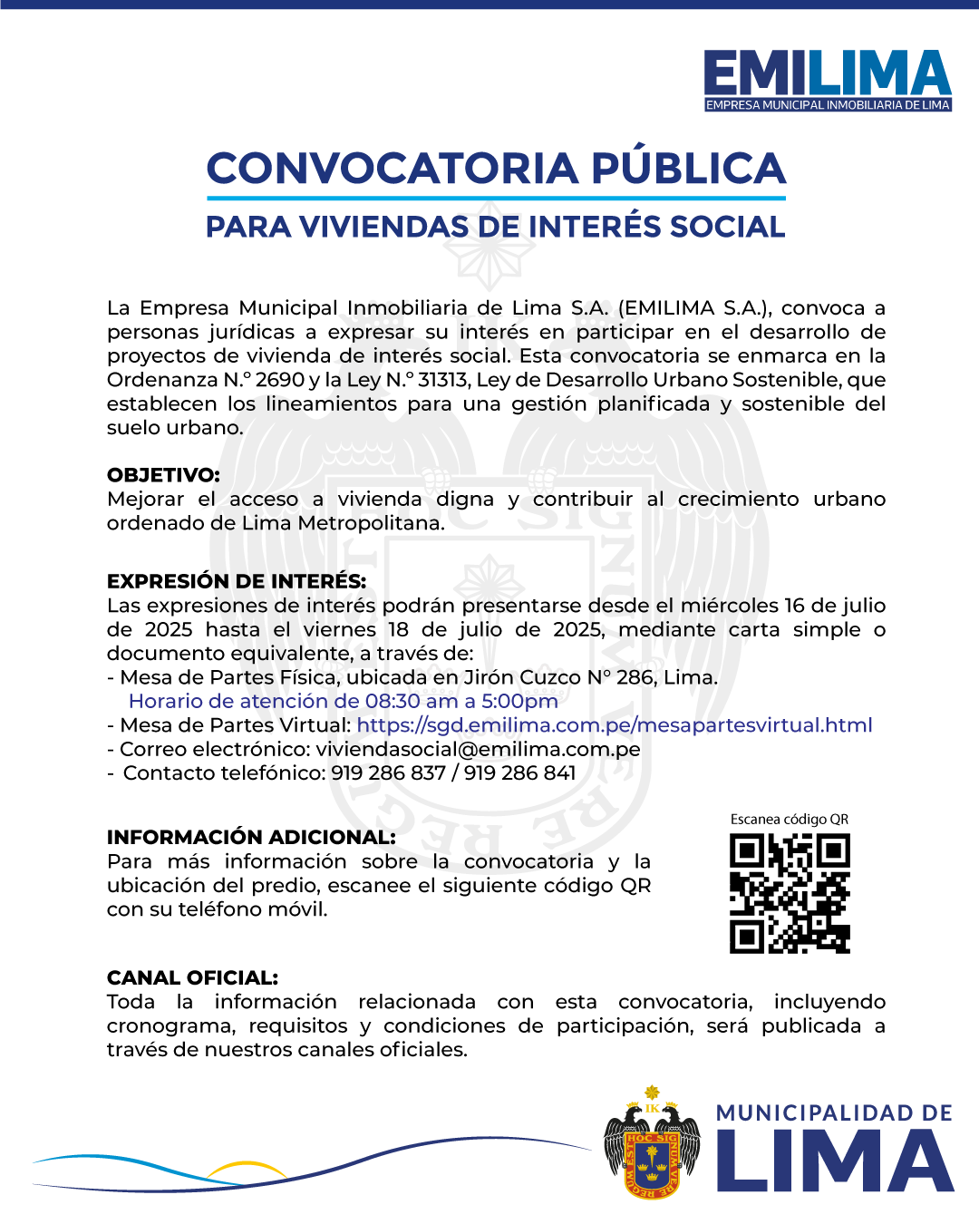 CONVOCATORIA PÚBLICA PARA VIVIENDAS DE INTERÉS SOCIAL